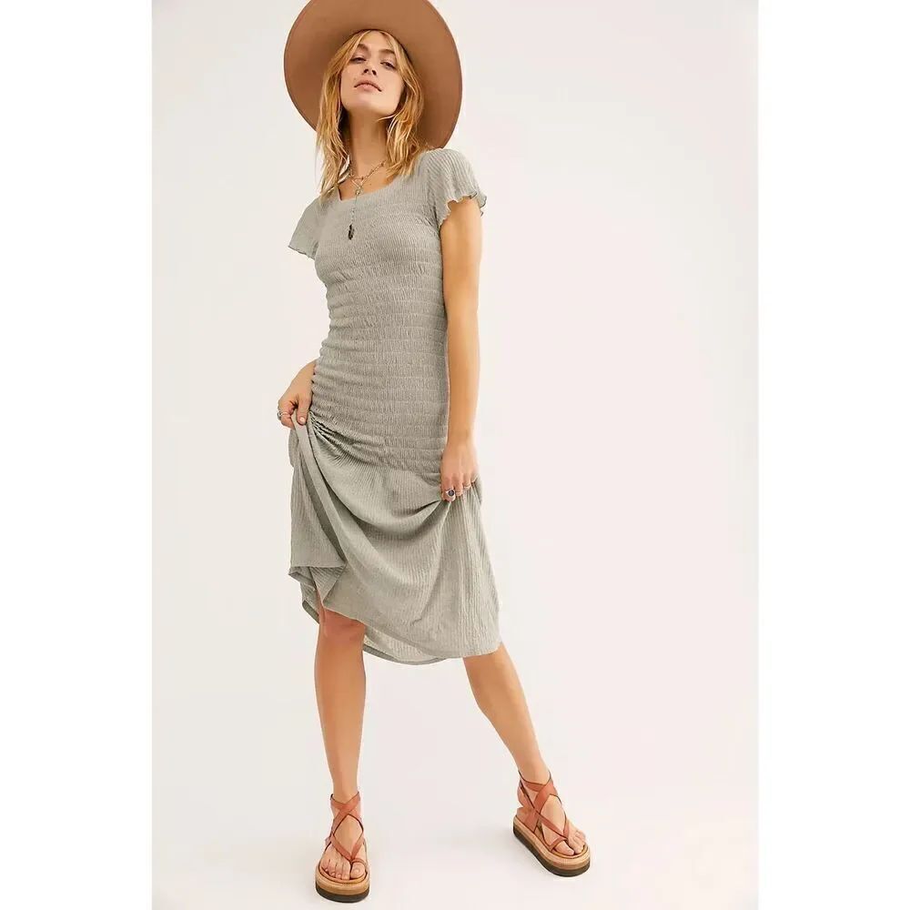 Free People Beach Soft Shell Midi Dress Small Sage Green